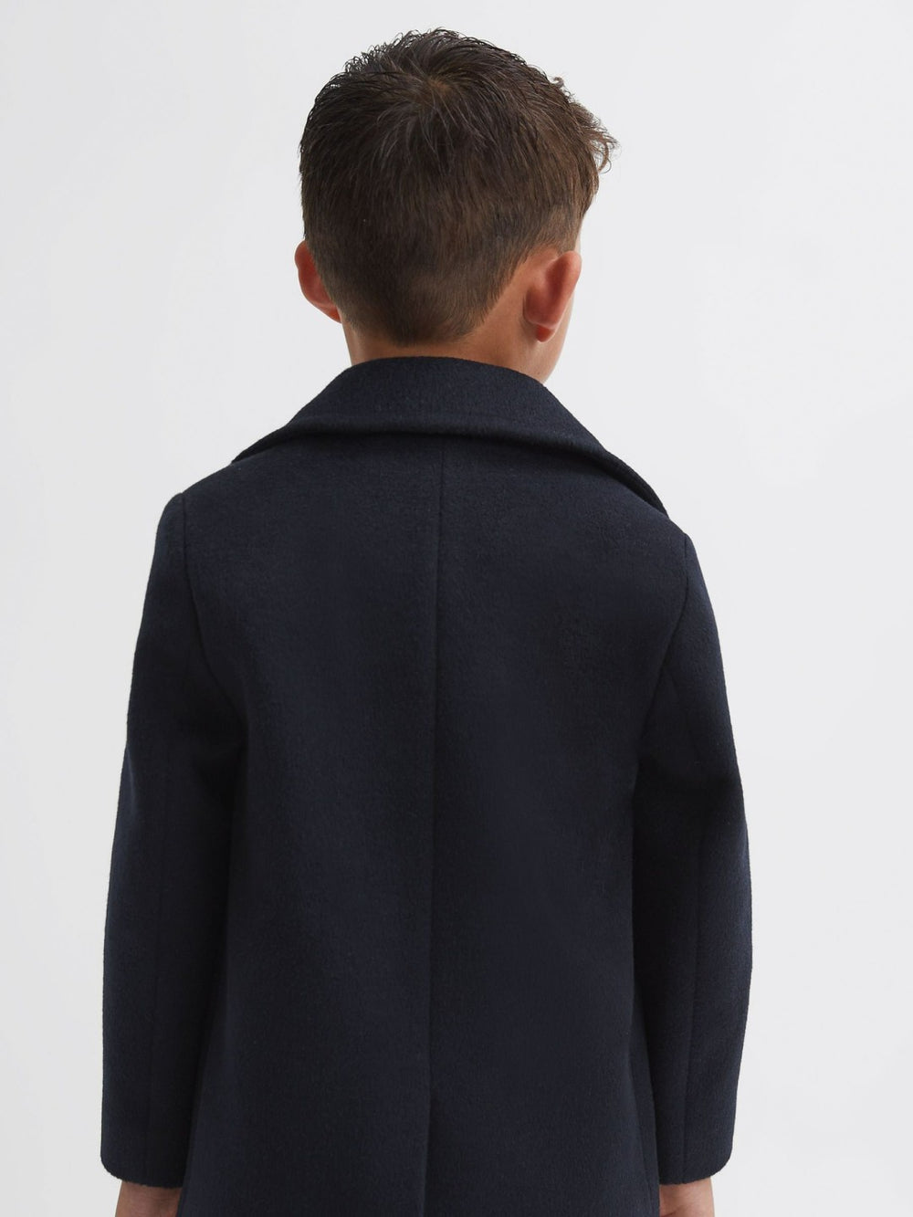 Reiss | 9-13 yrs Wool Blend Twill Double Breasted Coat in Navy