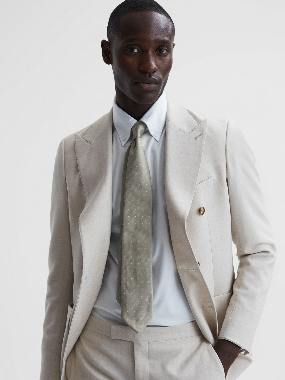 Reiss | Polka Dot Silk Tie in Champagne