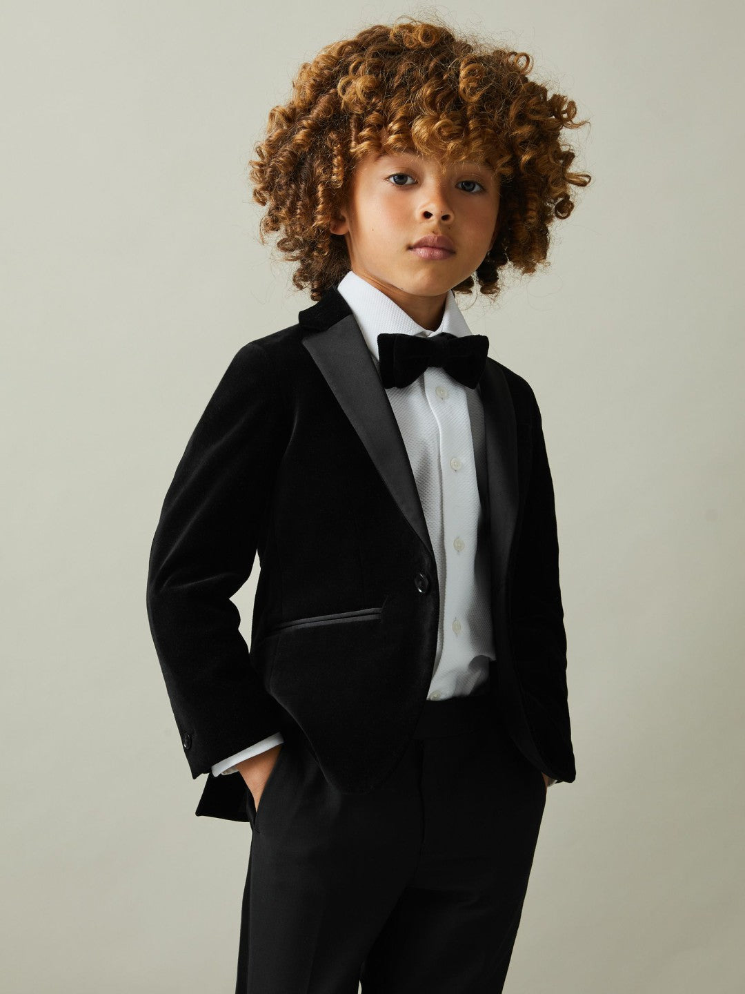 Reiss | 3-9 yrs Single Breasted Velvet Blazer in Black