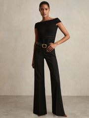 Reiss | Petite High Rise Flared Trousers in Black