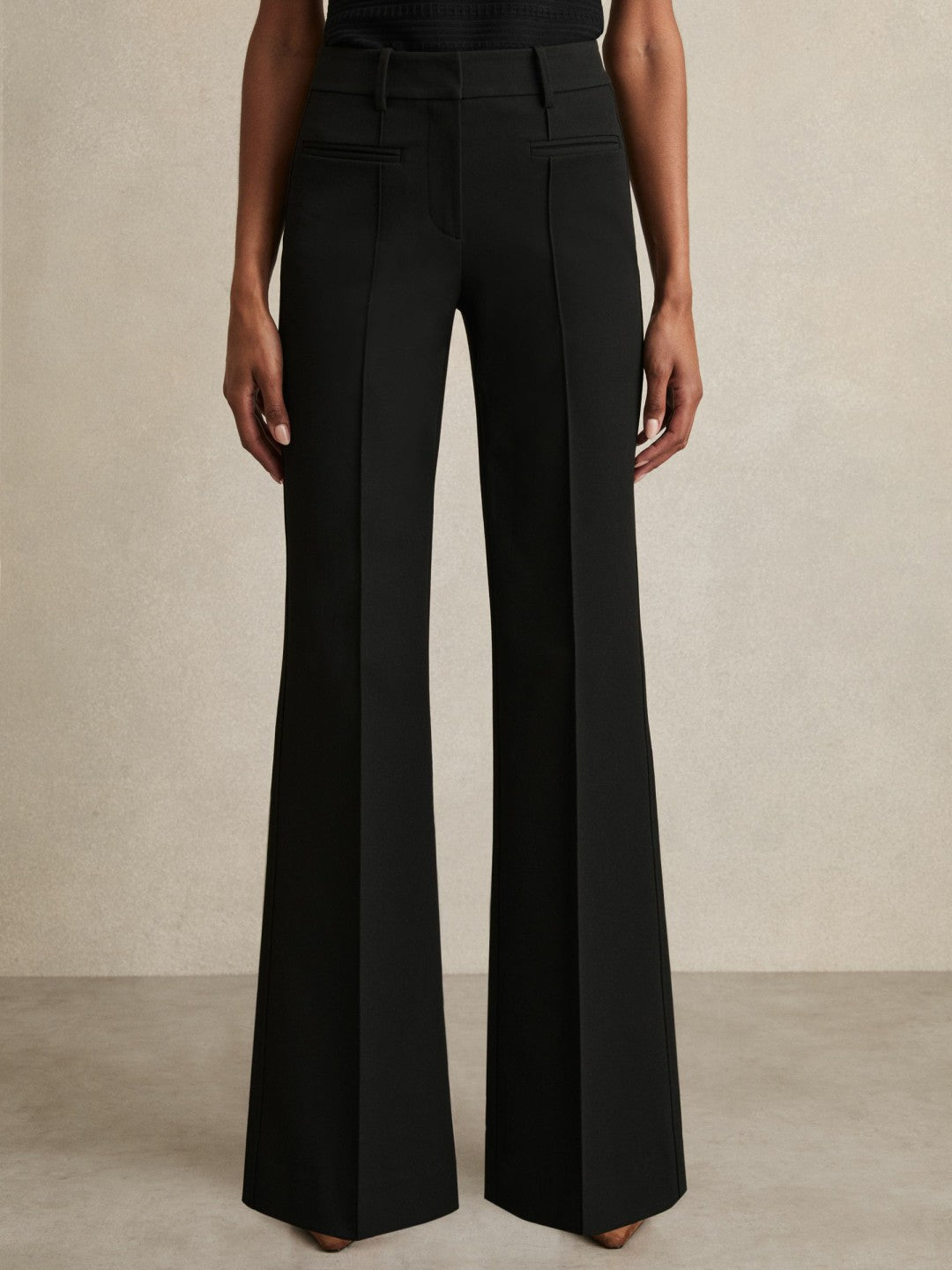 Reiss | Petite High Rise Flared Trousers in Black