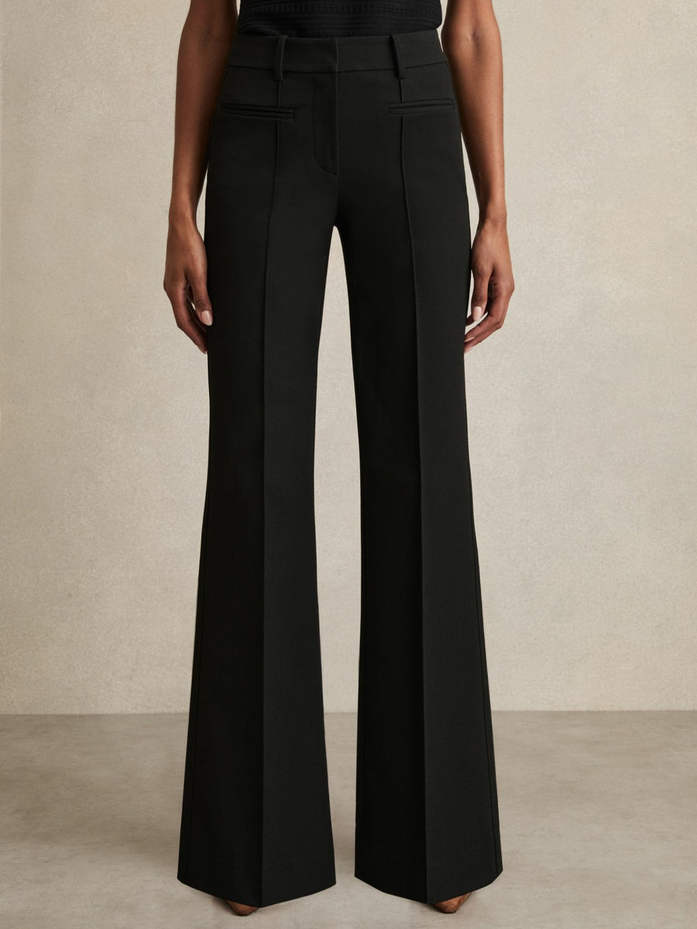 Reiss | Petite High Rise Flared Trousers in Black