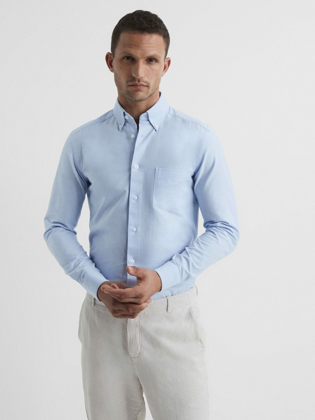 Reiss | Soft Wash Button Down Oxford Shirt in Soft Blue