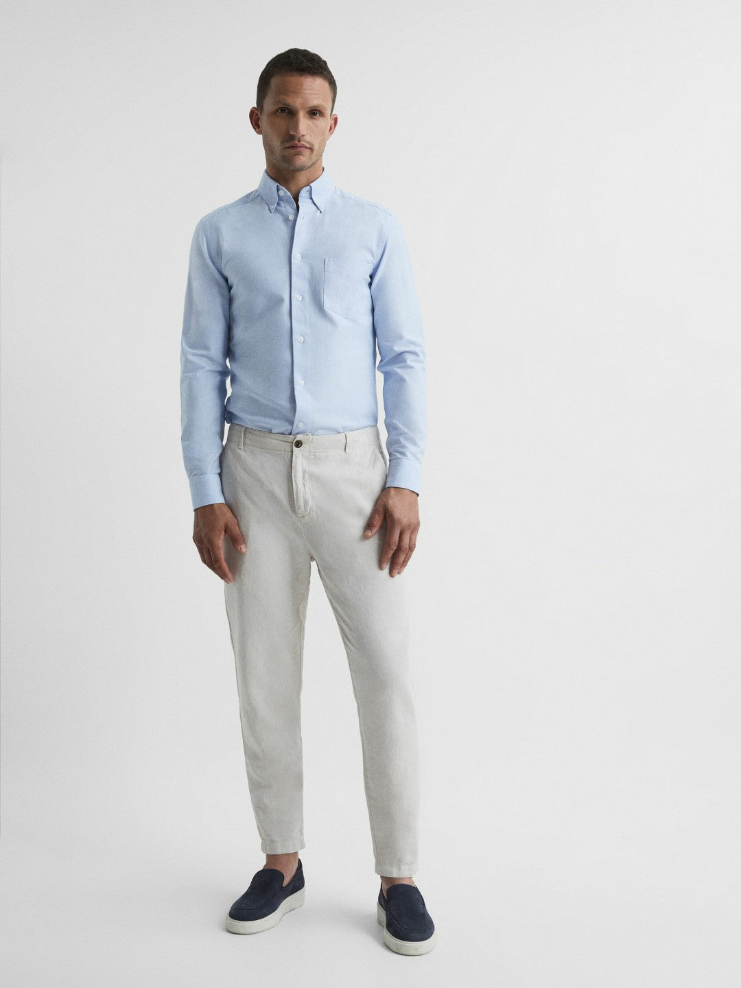 Reiss | Soft Wash Button Down Oxford Shirt in Soft Blue