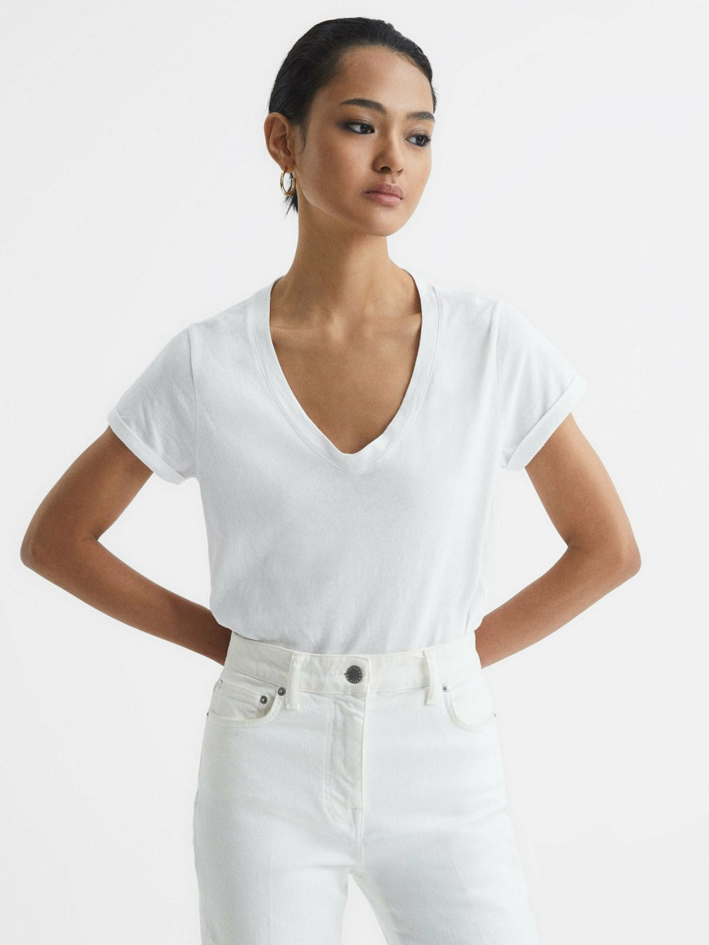 Reiss | Cotton-Jersey V-Neck T-Shirt in White