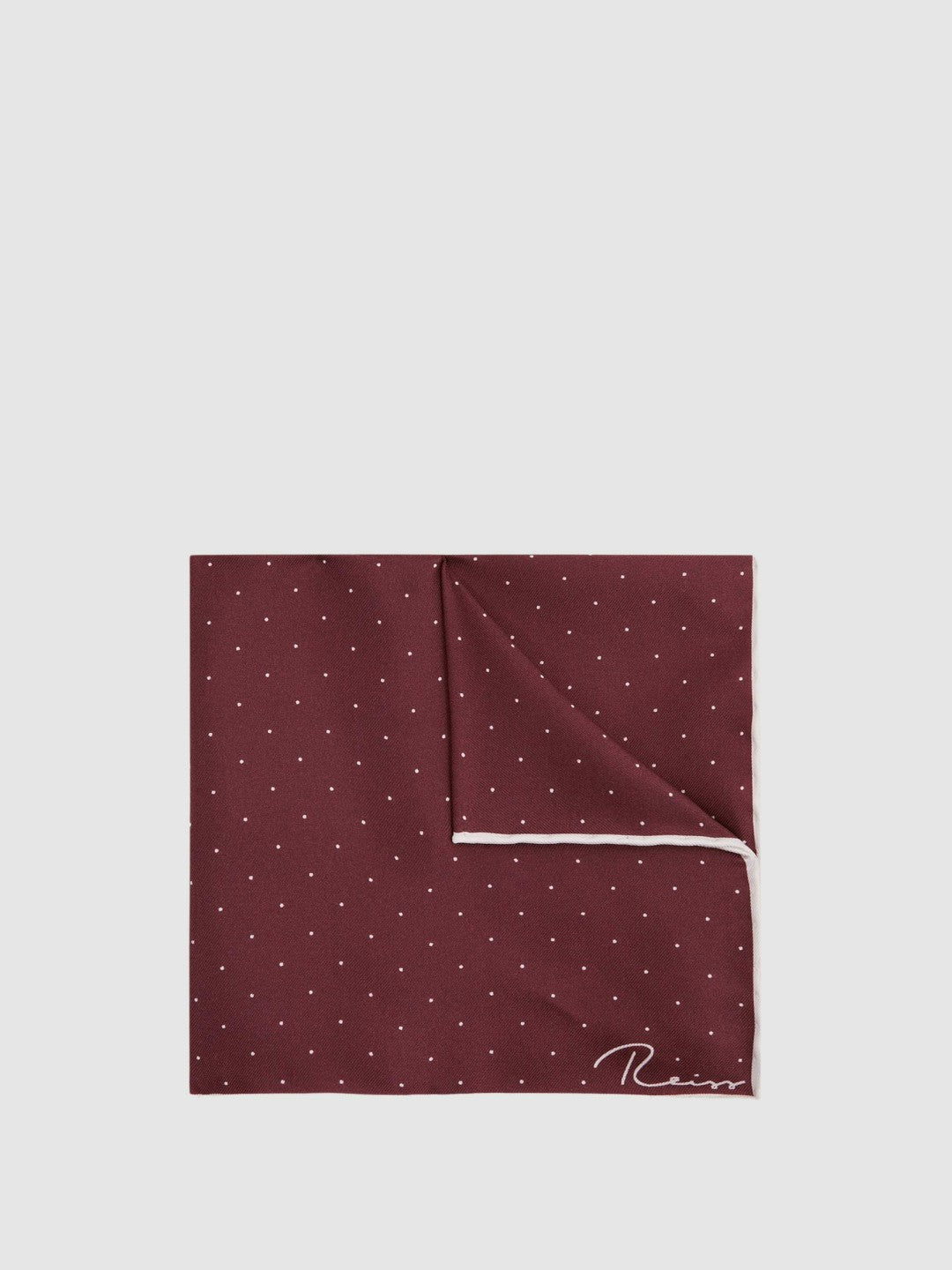 Reiss | Polka Dot Silk Pocket Square in Burgundy