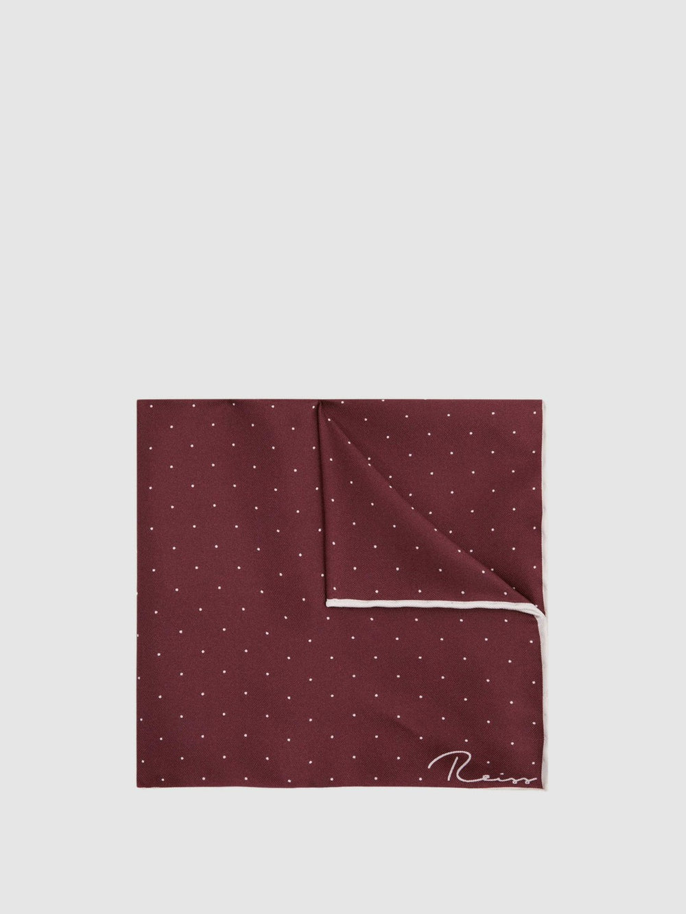 Reiss | Polka Dot Silk Pocket Square in Burgundy