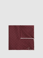 Reiss | Polka Dot Silk Pocket Square in Burgundy