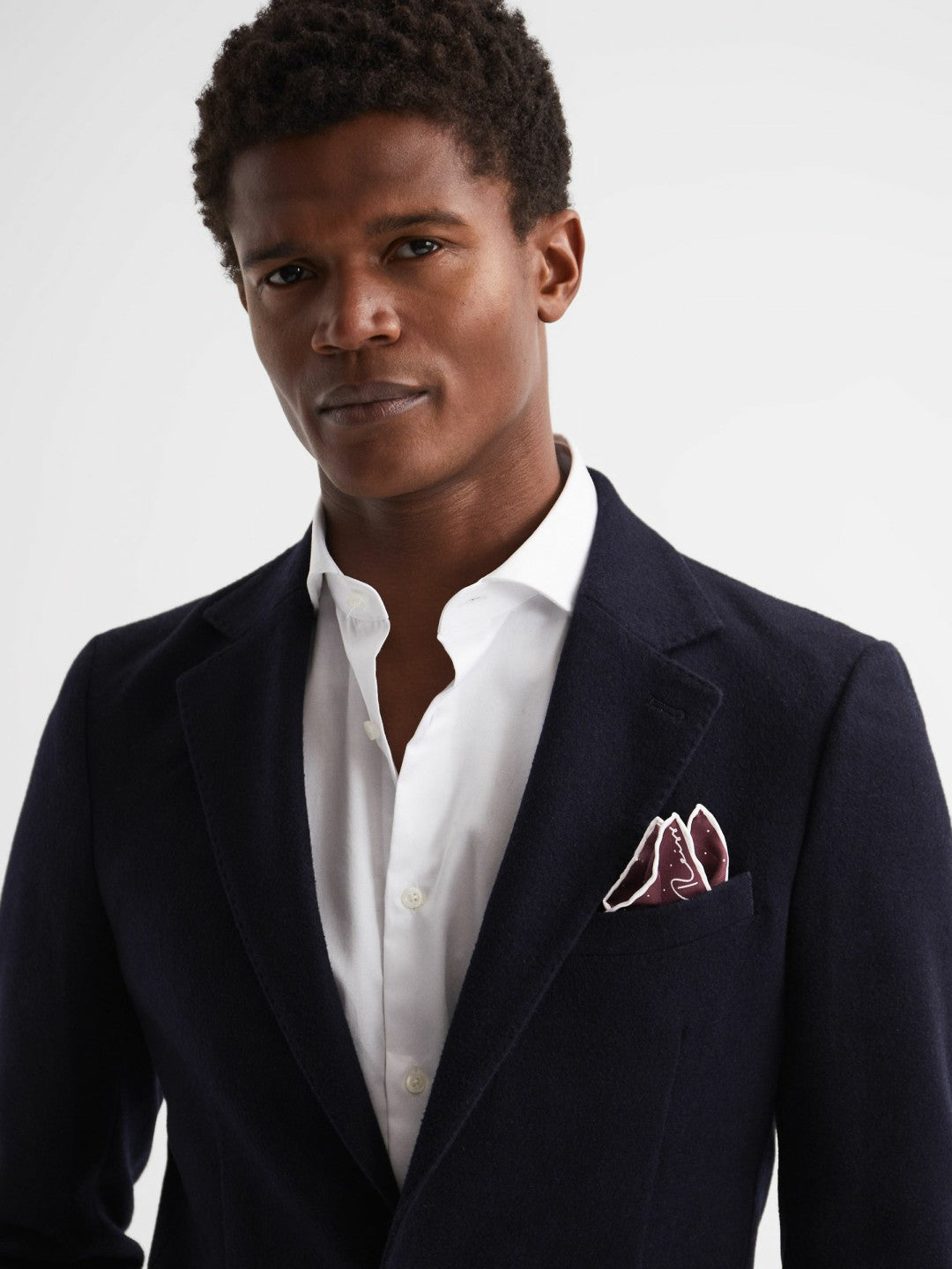 Reiss | Polka Dot Silk Pocket Square in Burgundy