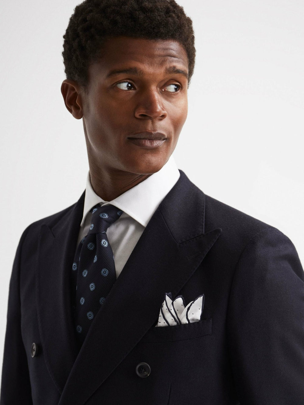 Reiss | Polka Dot Silk Pocket Square in White