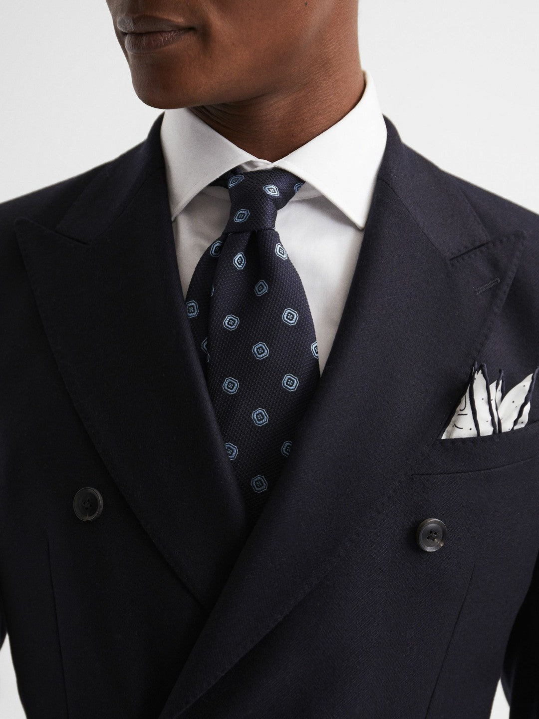 Reiss | Polka Dot Silk Pocket Square in White