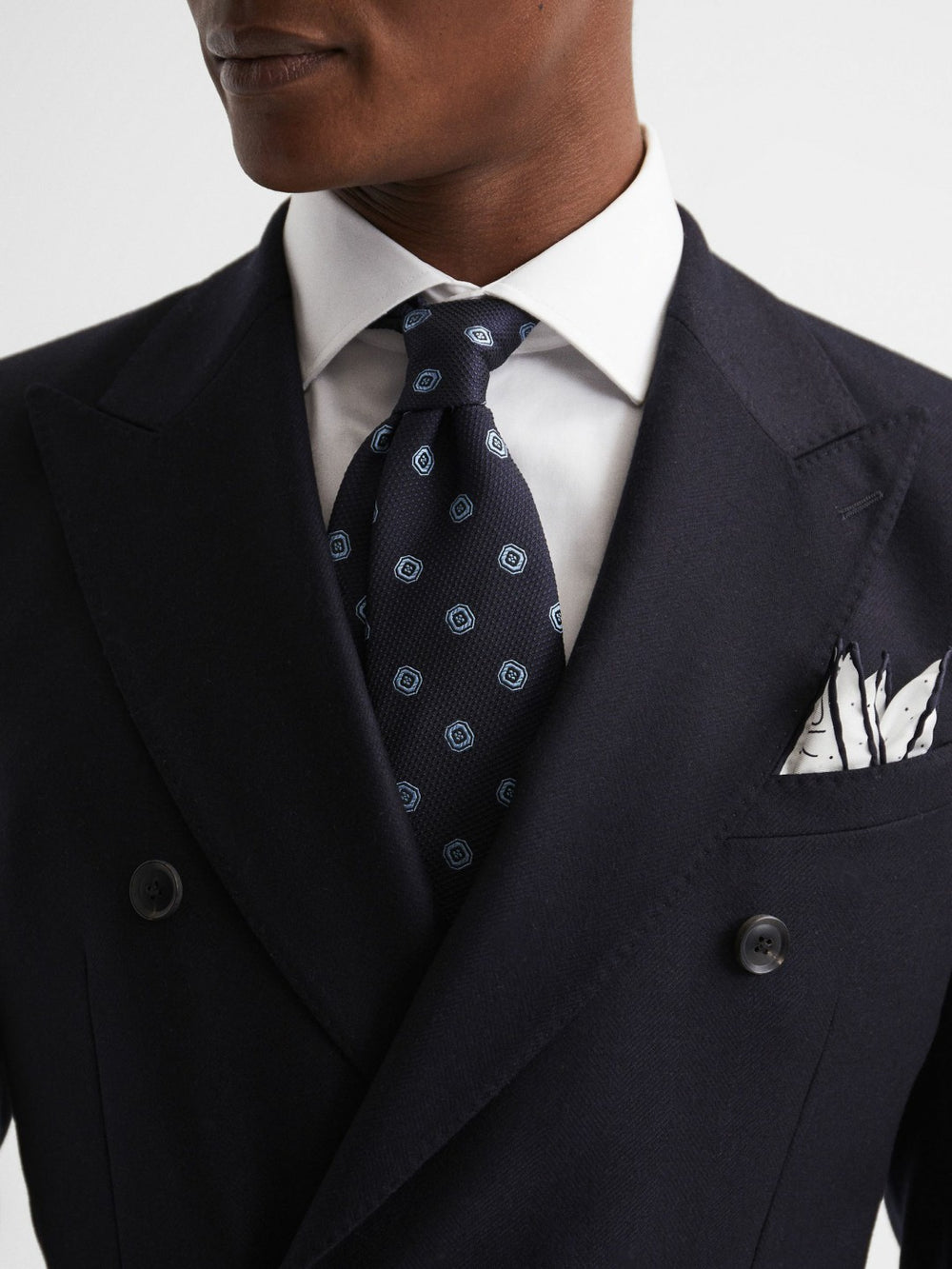 Reiss | Polka Dot Silk Pocket Square in White