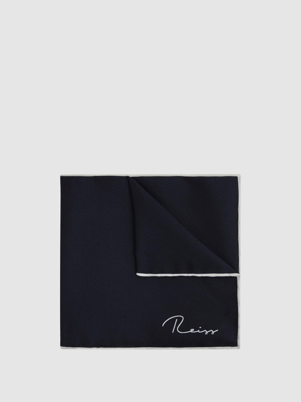 Reiss | Plain Silk Pocket Square in Navy