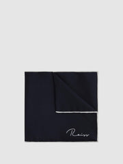Reiss | Plain Silk Pocket Square in Navy