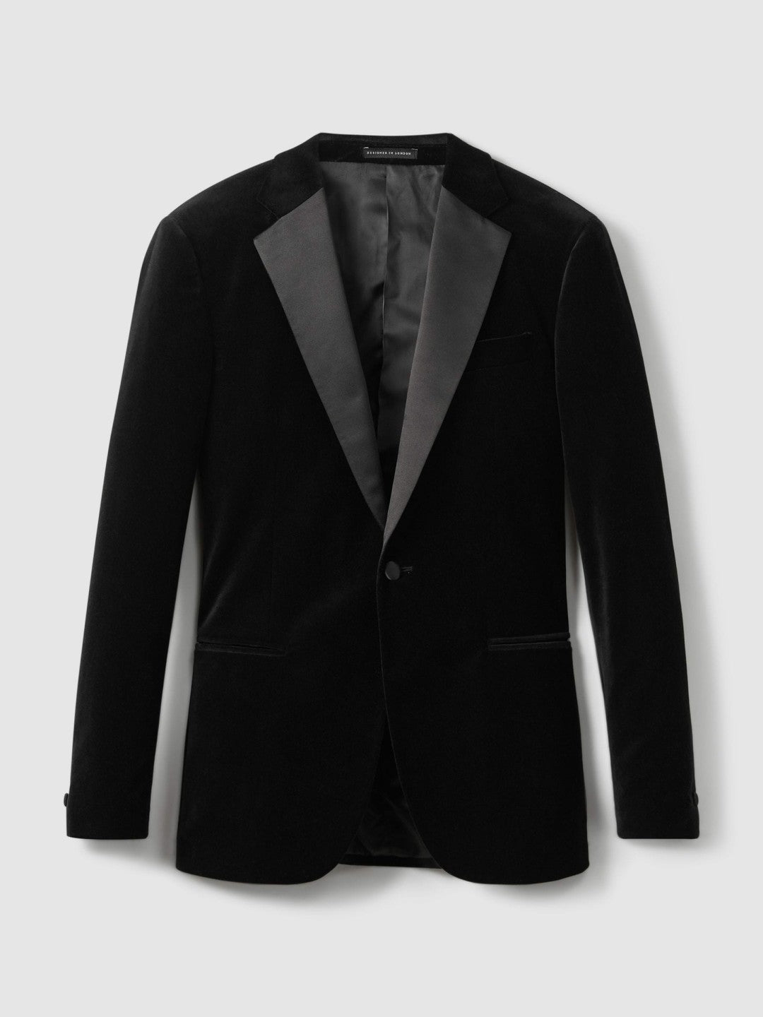 Reiss | Velvet Single Breasted Slim Fit Jacket in Black