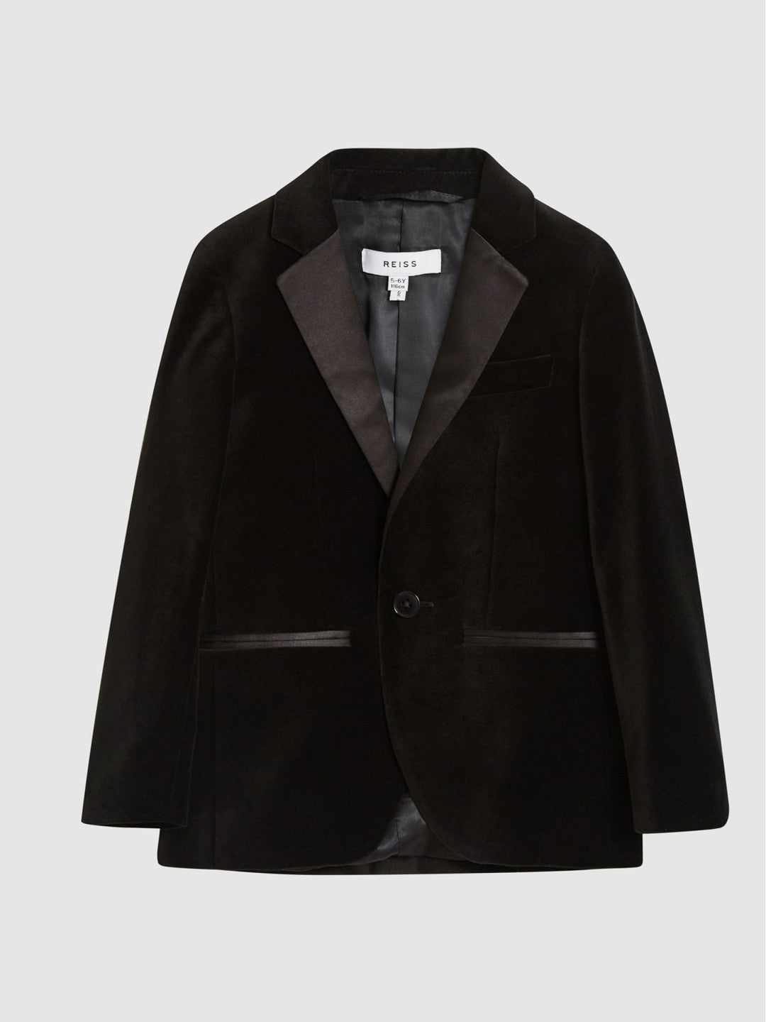 Reiss | 4-9 yrs Single Breasted Velvet Blazer in Black