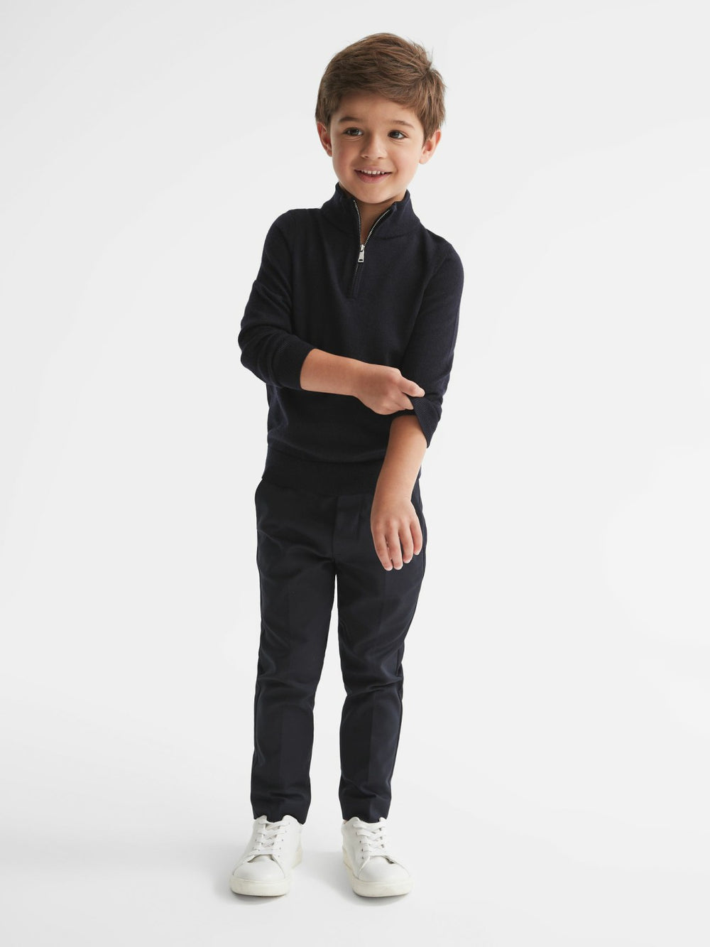 Reiss | 4-9 yrs Merino Wool Zip-Neck Jumper in Navy