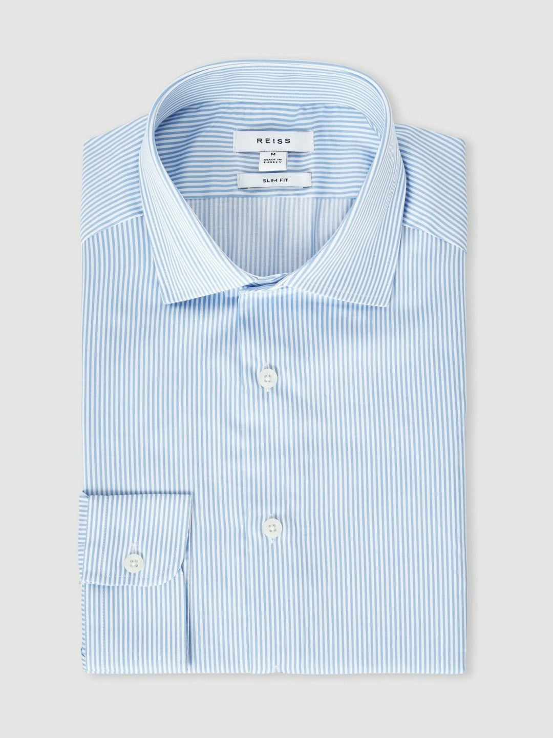 Reiss | Slim Fit Cotton-Satin Cutaway-Collar Shirt in Blue Stripe