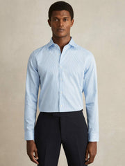 Reiss | Slim Fit Cotton-Satin Cutaway-Collar Shirt in Blue Stripe