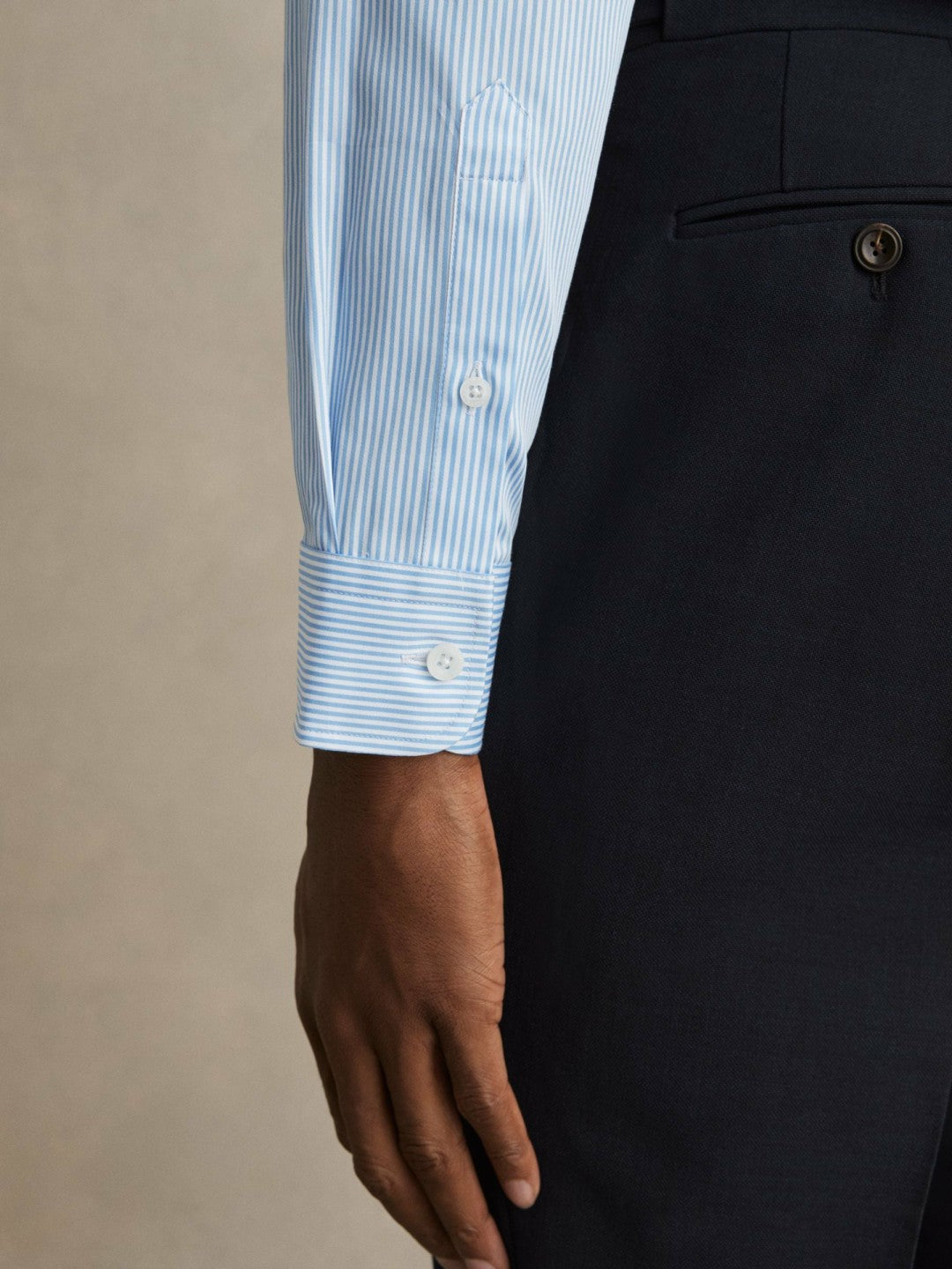 Reiss | Slim Fit Cotton-Satin Cutaway-Collar Shirt in Blue Stripe