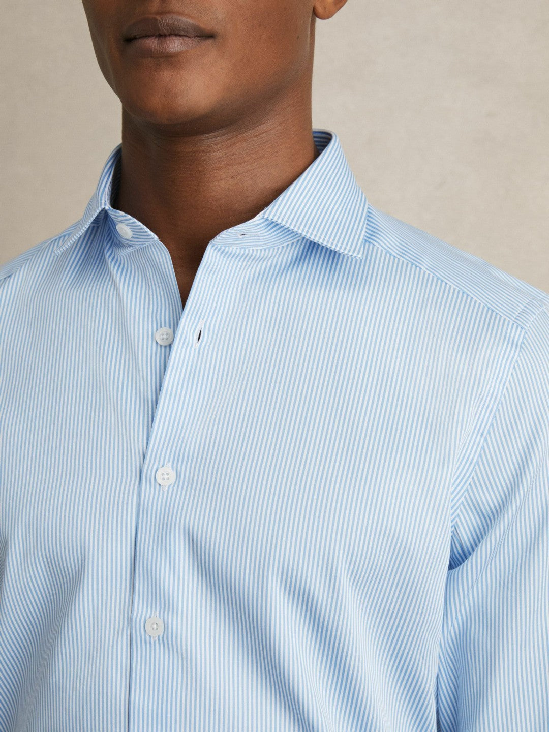 Reiss | Slim Fit Cotton-Satin Cutaway-Collar Shirt in Blue Stripe