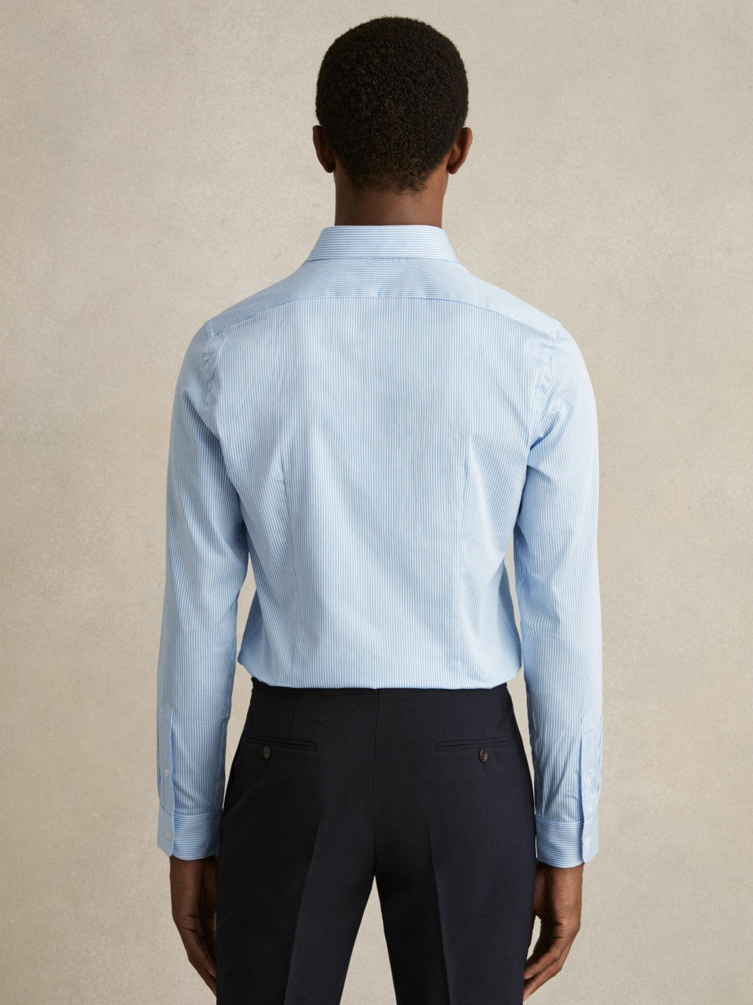Reiss | Slim Fit Cotton-Satin Cutaway-Collar Shirt in Blue Stripe