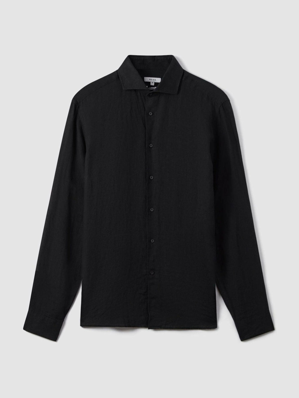 Reiss | Linen Button-Through Shirt in Black
