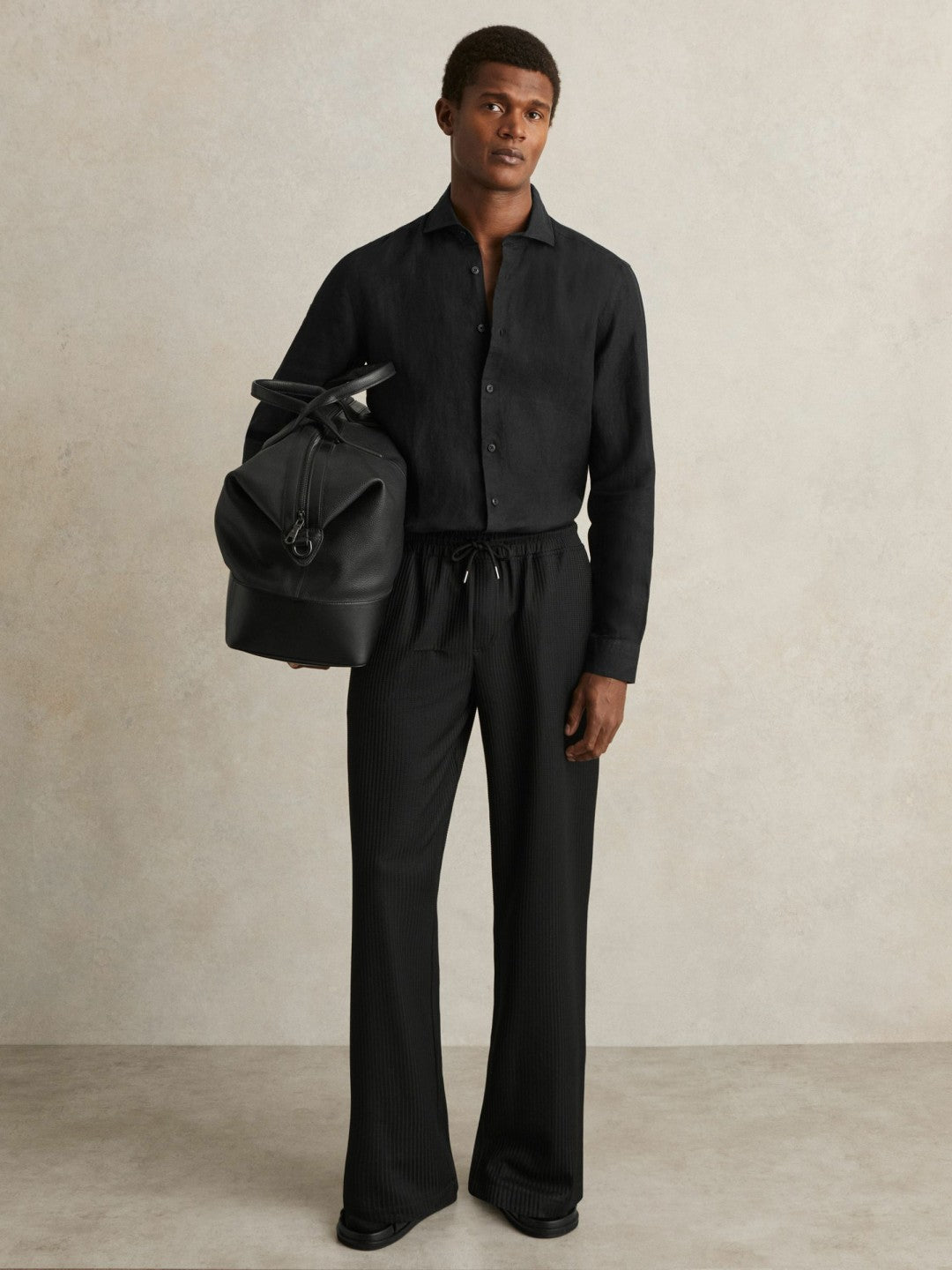 Reiss | Linen Button-Through Shirt in Black