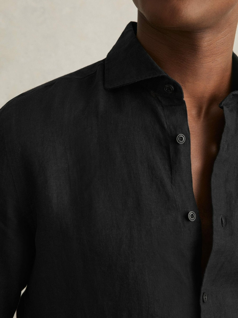 Reiss | Linen Button-Through Shirt in Black