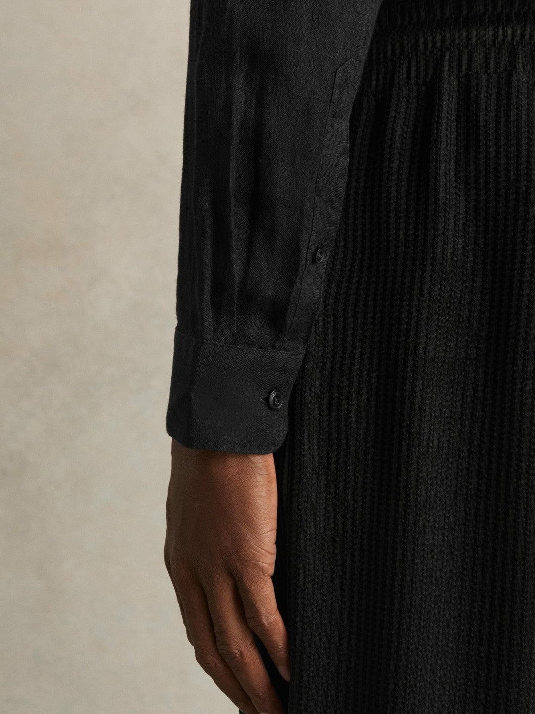 Reiss | Linen Button-Through Shirt in Black