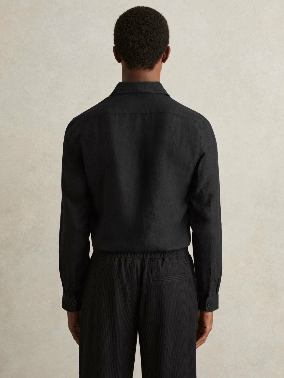 Reiss | Linen Button-Through Shirt in Black