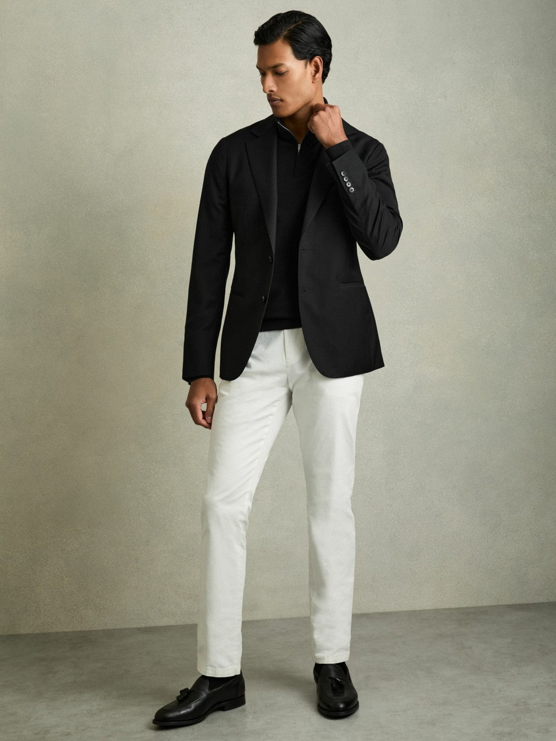 Reiss | Merino Wool Half-Zip Jumper in Black