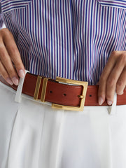 Reiss | Leather Square Buckle Belt in Tan