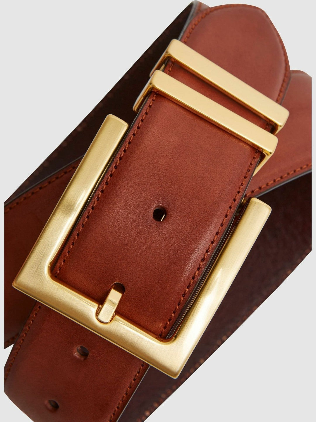 Reiss | Leather Square Buckle Belt in Tan