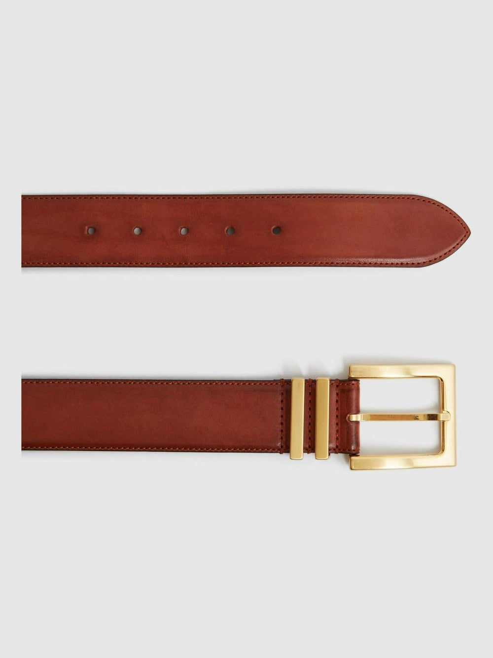Reiss | Leather Square Buckle Belt in Tan