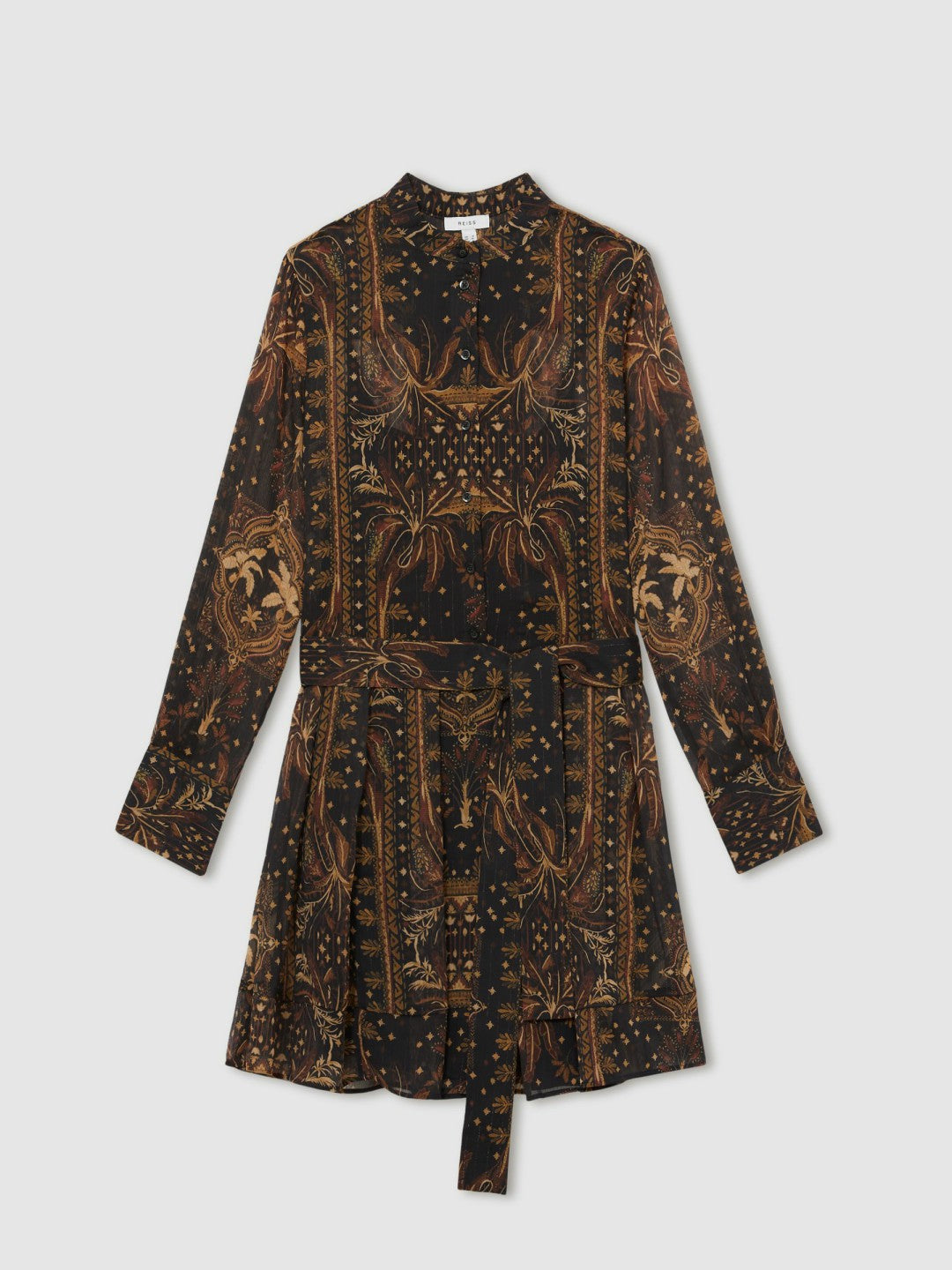 Reiss | Botanical-Print Chiffon Mini Dress in Navy