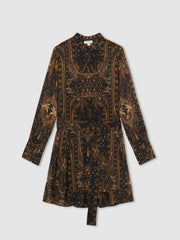 Reiss | Botanical-Print Chiffon Mini Dress in Navy