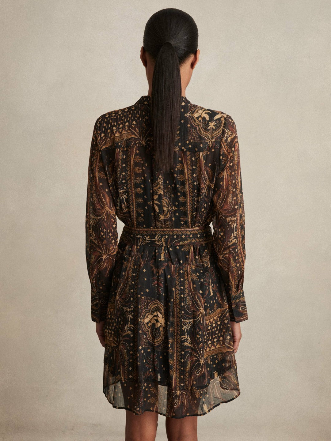 Reiss | Botanical-Print Chiffon Mini Dress in Navy