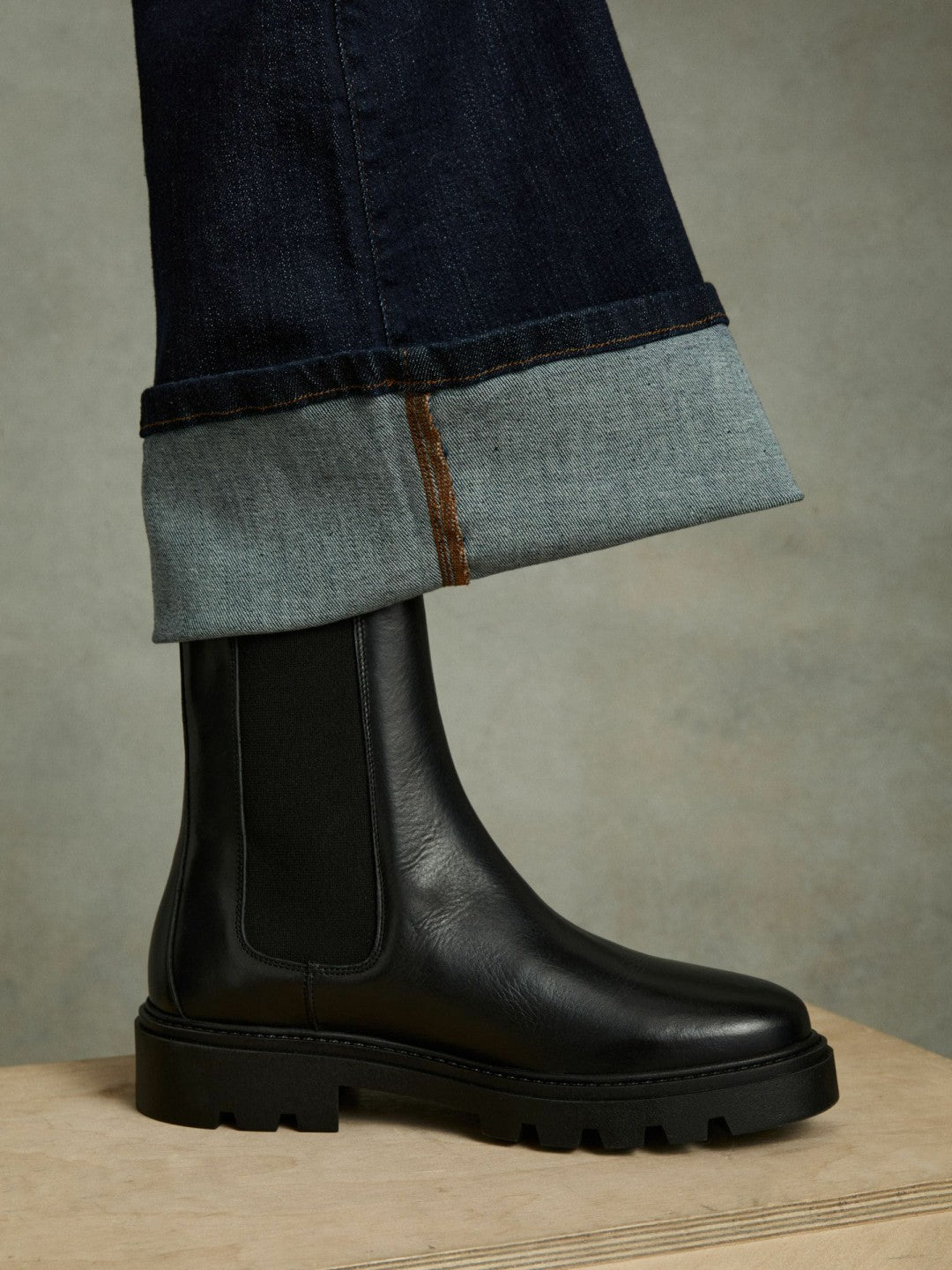 Reiss | Leather Cleated Sole Chelsea Boots in Black