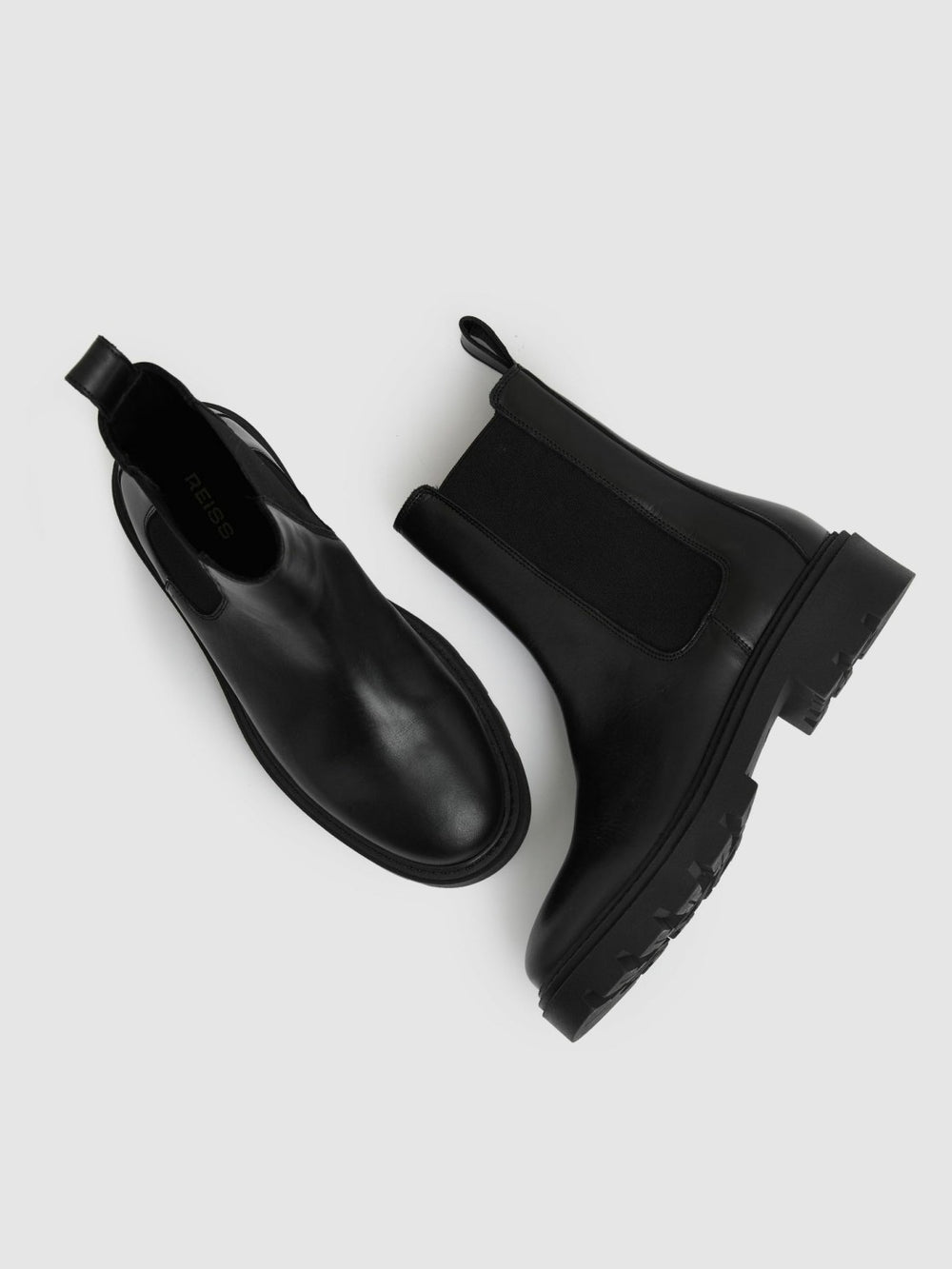 Reiss | Leather Cleated Sole Chelsea Boots in Black