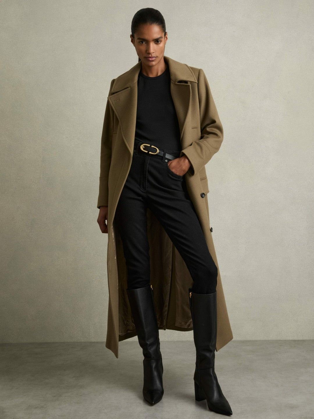 Reiss | Block Heel Knee High Boots in Black