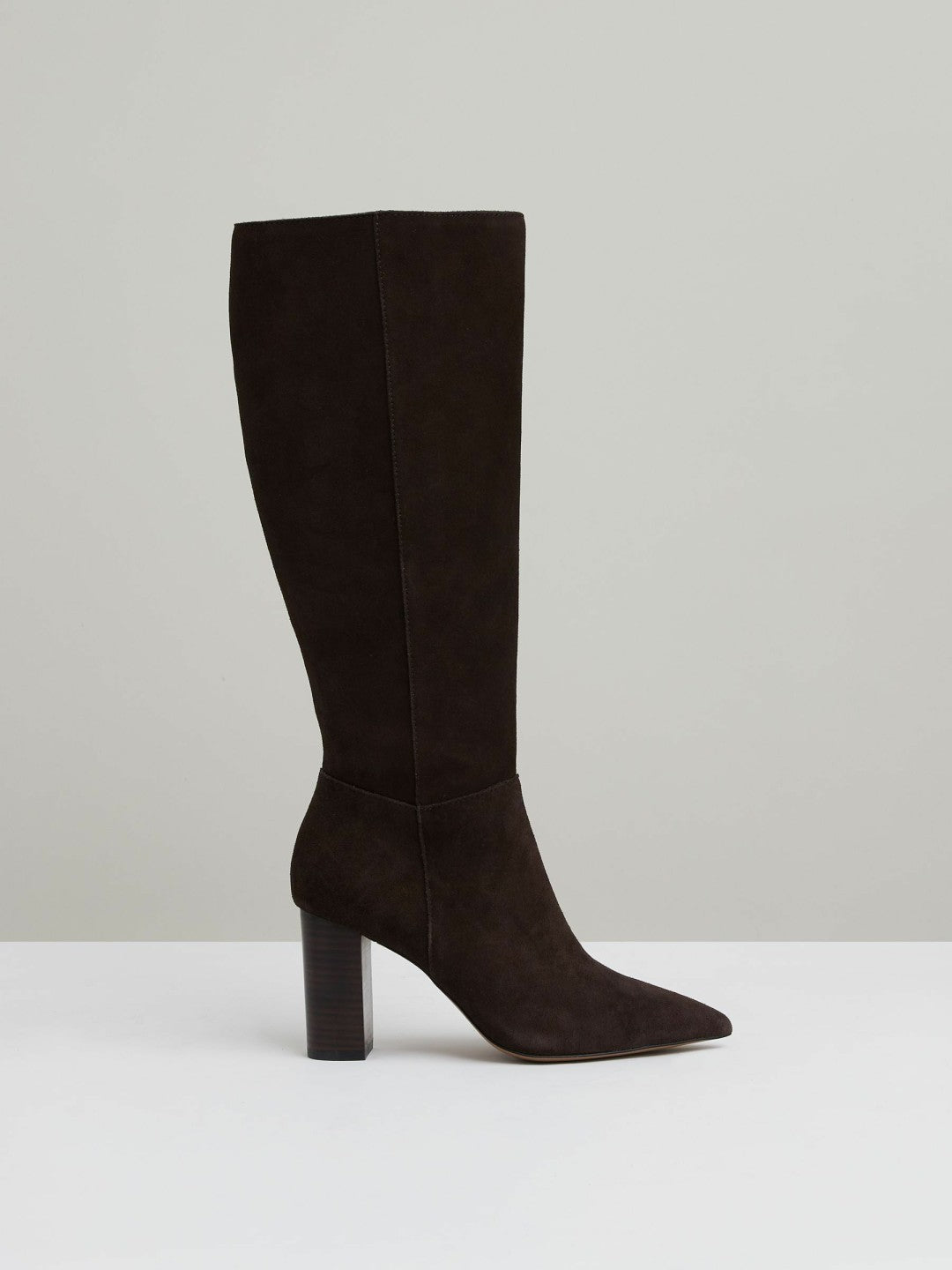 Reiss | Block Heel Knee High Boots in Chocolate