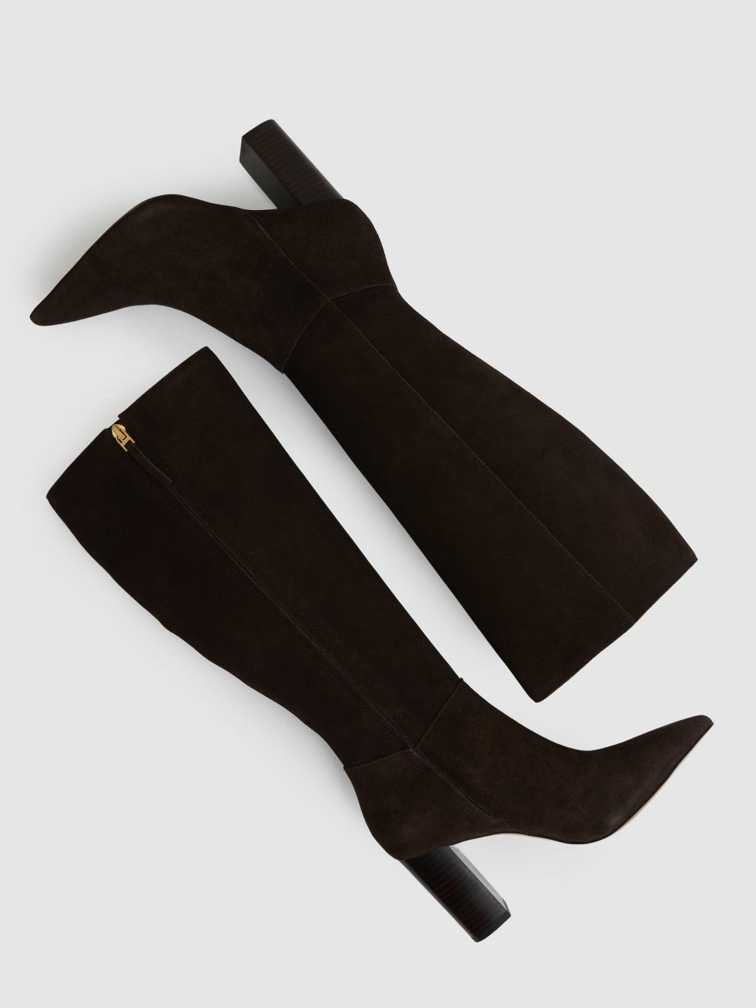 Reiss | Block Heel Knee High Boots in Chocolate