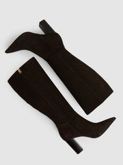 Reiss | Block Heel Knee High Boots in Chocolate