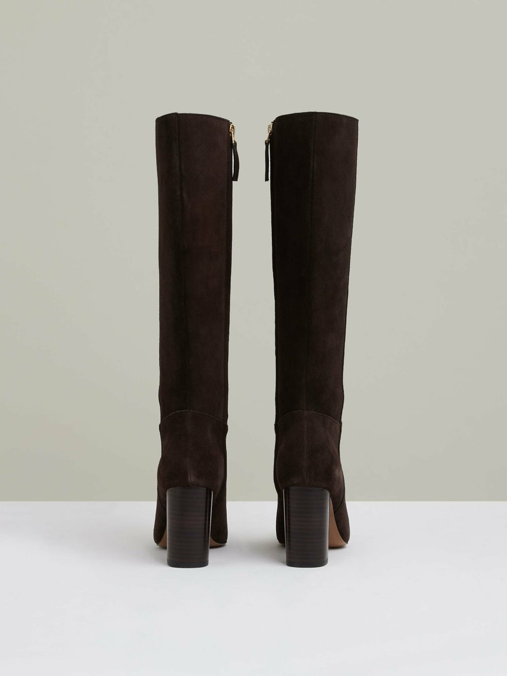Reiss | Block Heel Knee High Boots in Chocolate