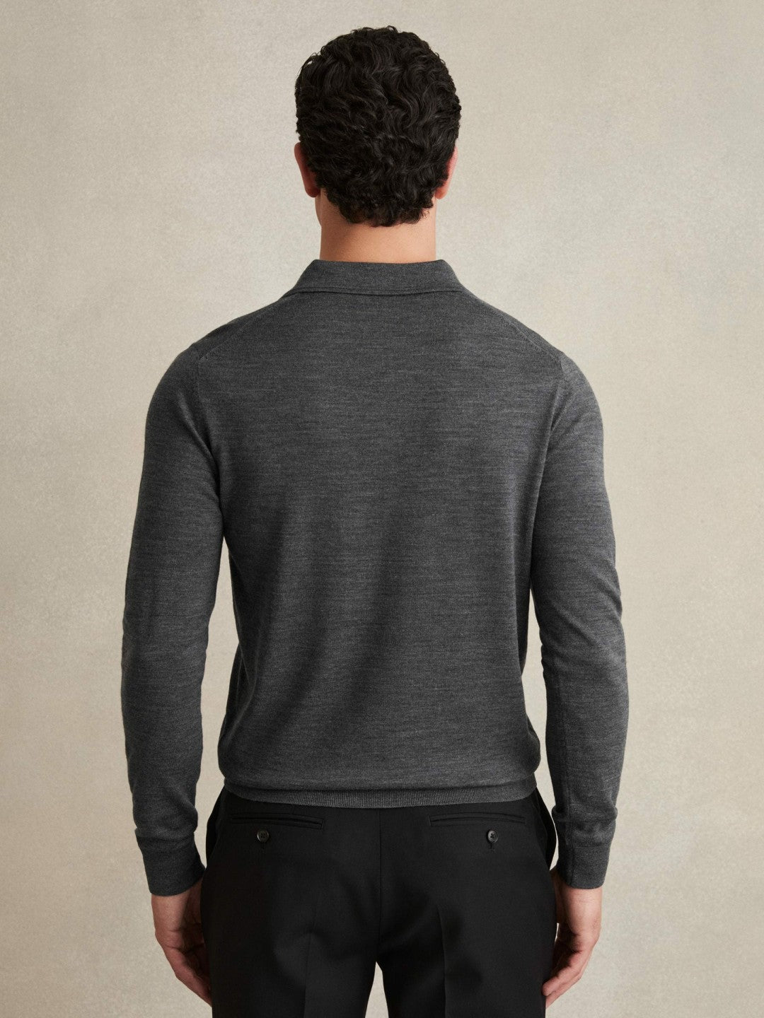 Reiss | Merino Wool Polo Shirt in Derby Grey Marl