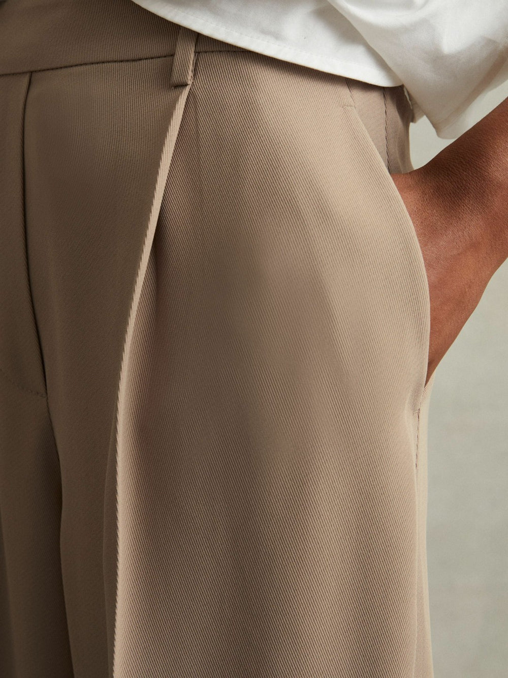 Reiss | Half-Elasticated Wide Leg Trousers in Mink Neutral