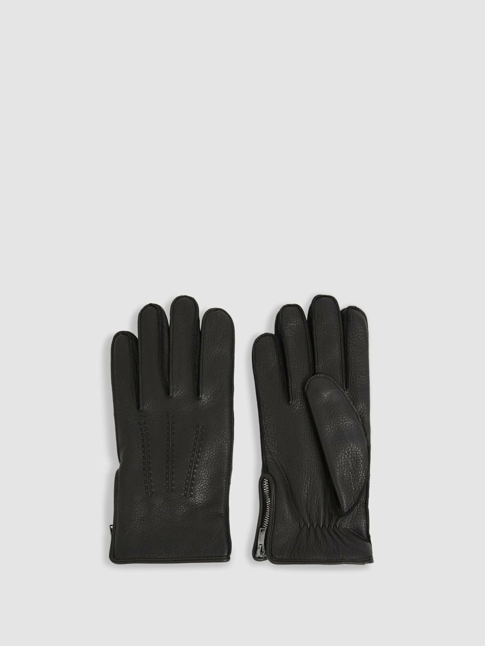 Reiss | Leather Zip-Side Gloves in Black