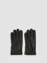 Reiss | Leather Zip-Side Gloves in Black