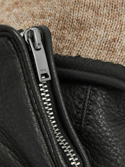 Reiss | Leather Zip-Side Gloves in Black